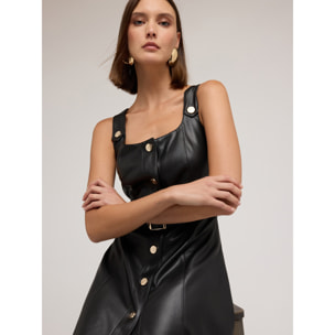 Motivi - Vestido evasé con cinturón en tejido recubierto - Negro