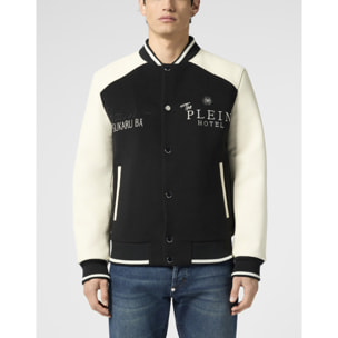 PHILIPP PLEIN Wool & Leather Varsity Bomber Jacket Dragons