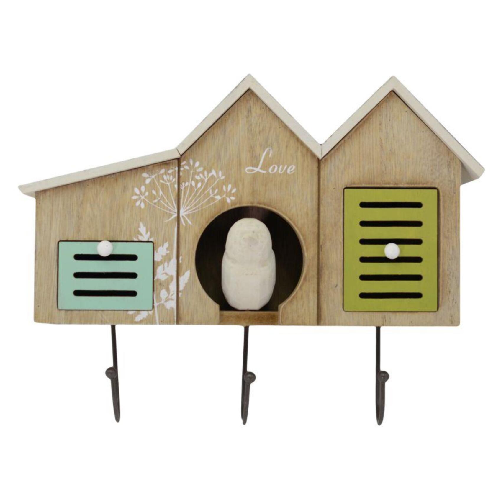 Appendino in legno da 3 posti con 2 cassetti, casette cm30x23x9,5