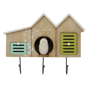 Appendino in legno da 3 posti con 2 cassetti, casette cm30x23x9,5