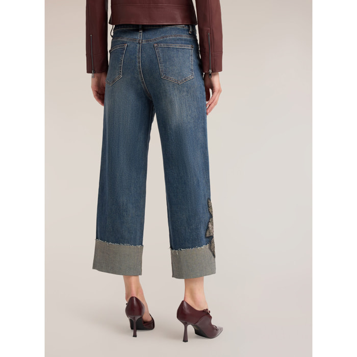 Motivi - Jeans cropped con patch ricamato - Azzurro