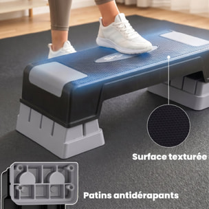 Step fitness aérobic hauteur réglable 3 niv. surface antidérapante gris noir