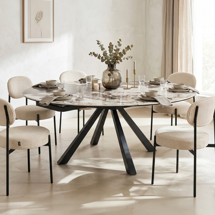 Table à manger extensible automatique 6/8 couv, céramique effet Marbre - MUGLA
