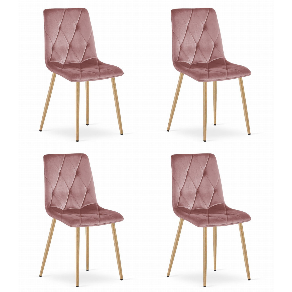 Set di 4 Sedie Libra in Velluto Rosa e Gambe Effetto Legno