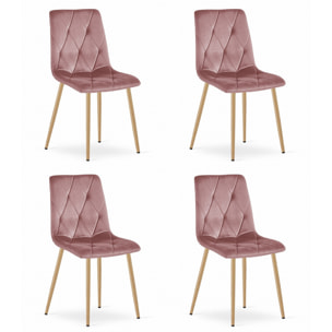 Set di 4 Sedie Libra in Velluto Rosa e Gambe Effetto Legno