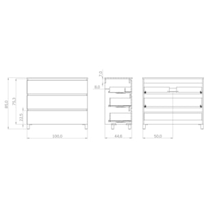 Conjunto de Baño Yinu | 100 cm Negro - Solomon | Tres Cajones | Lavabo Encastrado | No incluye Espejo | Alday
