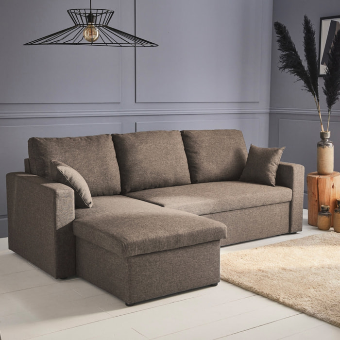 Canapé d'angle convertible réversible 3 places tissu avec coffre IDA