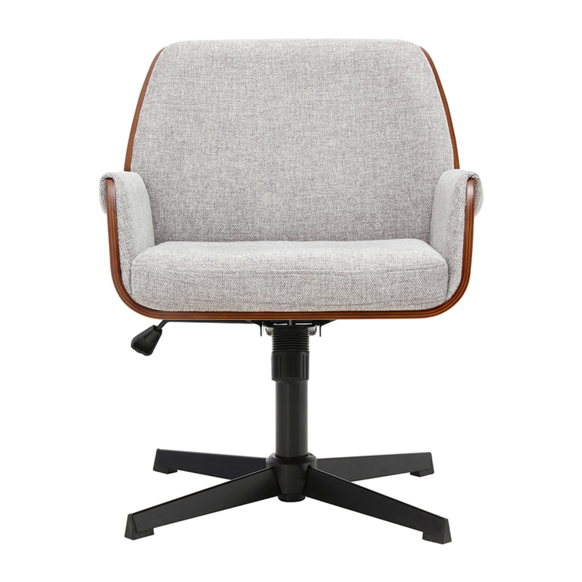 Chaise de bureau en tissu effet velours texturé gris et bois foncé noyer RIKKI