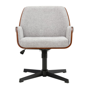 Chaise de bureau en tissu effet velours texturé gris et bois foncé noyer RIKKI