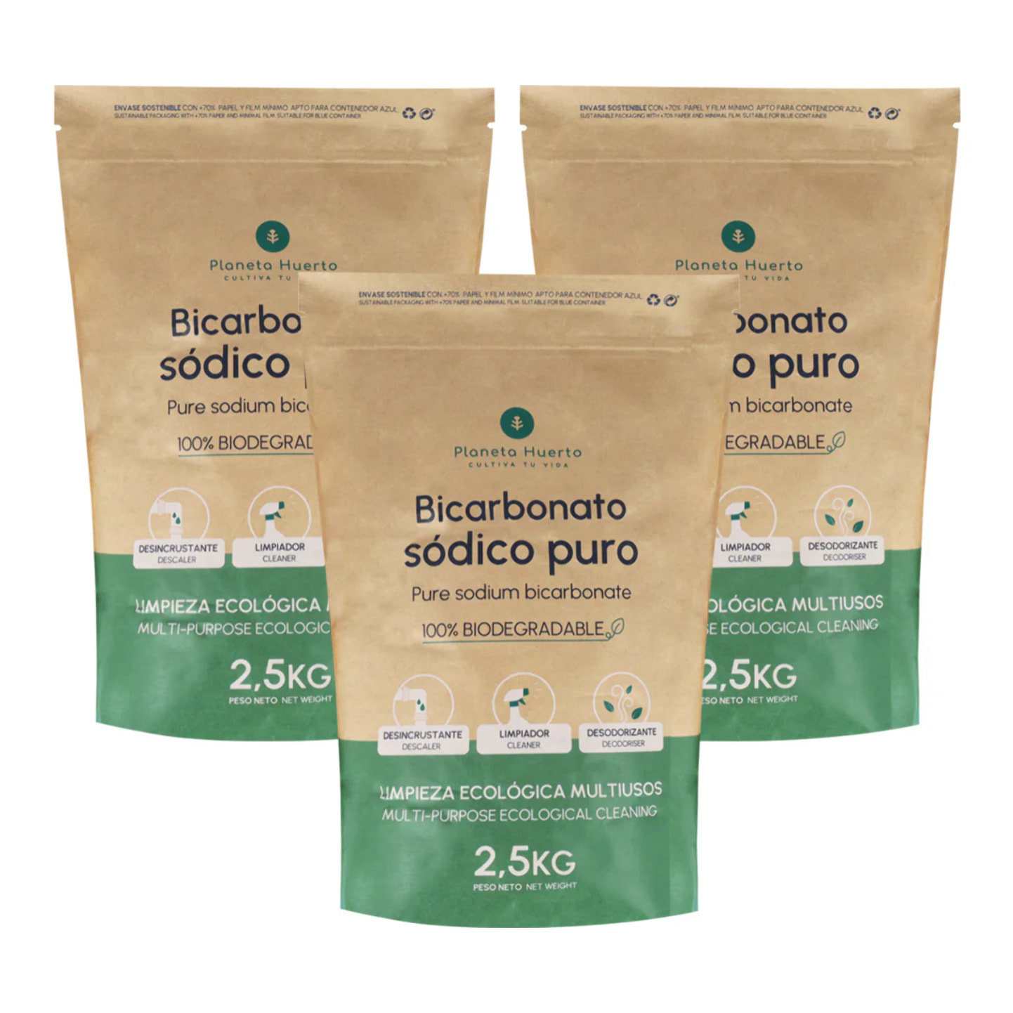 Pack 3x Bicarbonato sódico Planeta Huerto 2,5 Kg