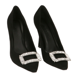 Décolleté gioiello nere in microfibra, tacco 9,5 cm