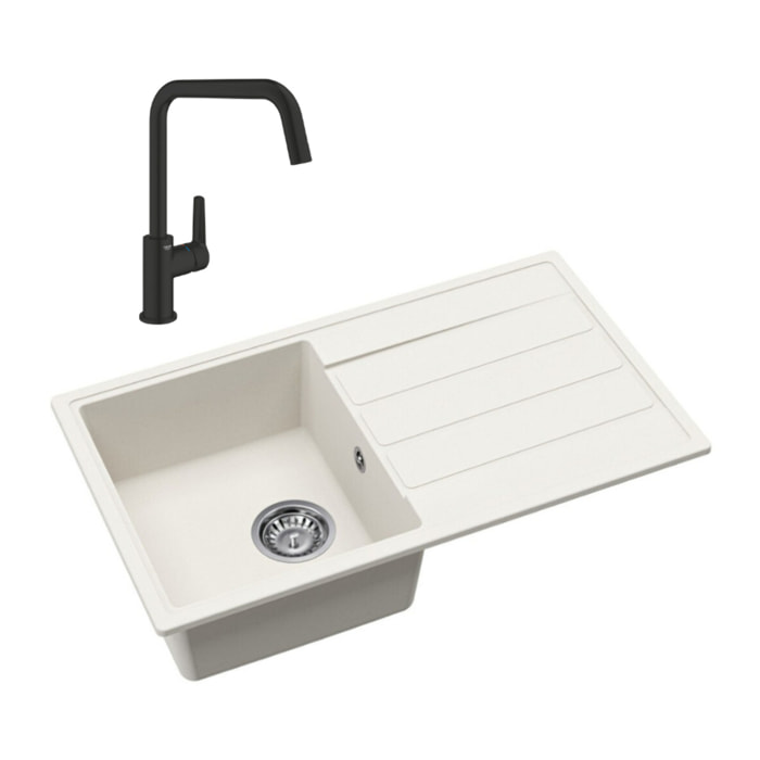76x44 cm évier avec égouttoir réversible en Granite, à encastrer, blanc + mitigeur lavabo/cuisine Grohe Start (SATSE3WG3047)