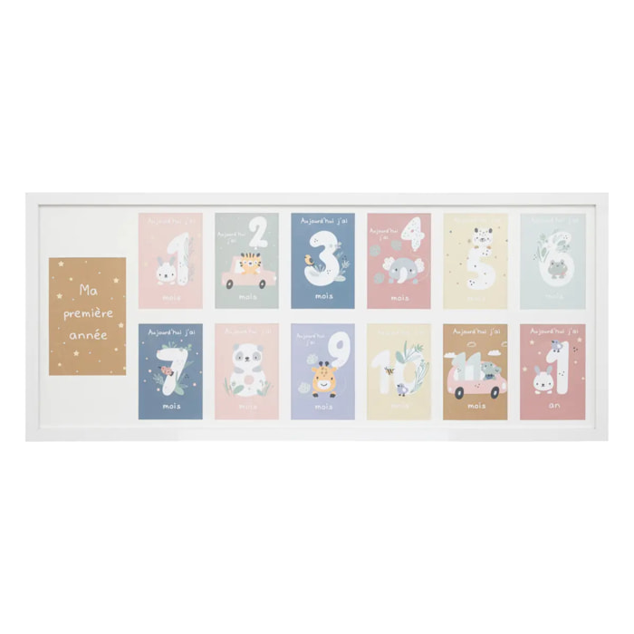 Pêle-mêle en bois 13 photos 1ère année H29,5cm blanc