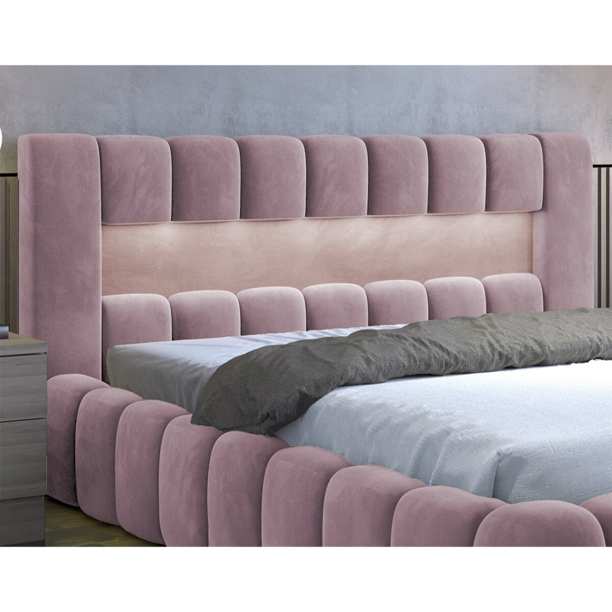 Cleo - lit coffre avec led - 140x200 cm - sommier inclus - en velours - Rose