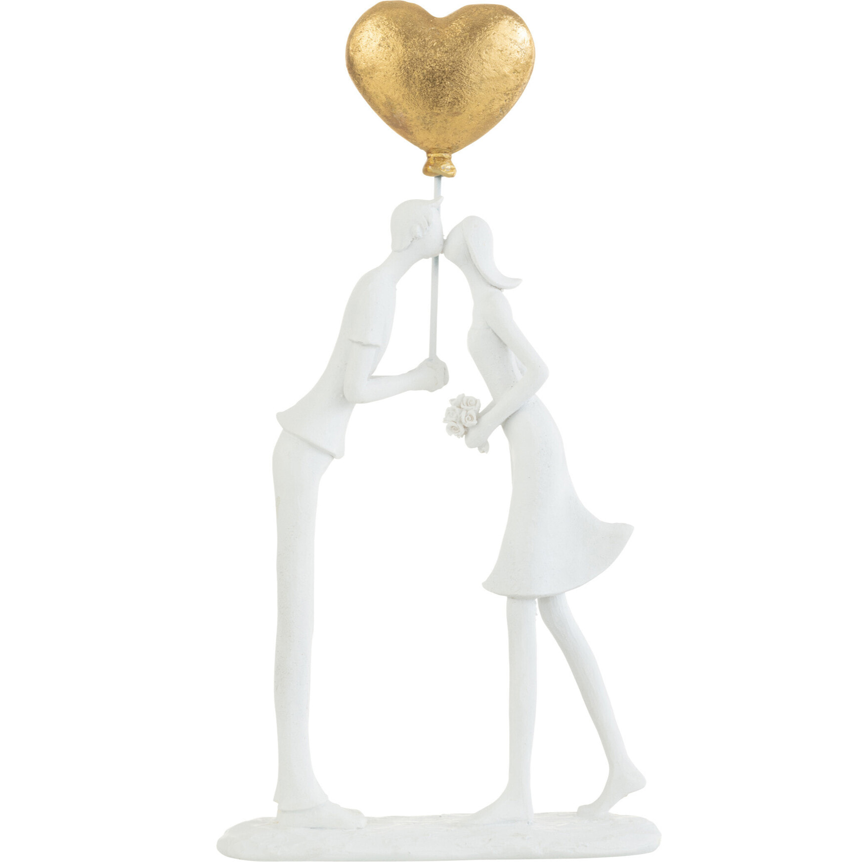 J-Line décoration Couple Bisou Coeur Ballon - polyrésine - blanc/or
