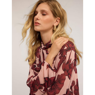 Motivi - Vestido floral en crepé - Rosa cipria