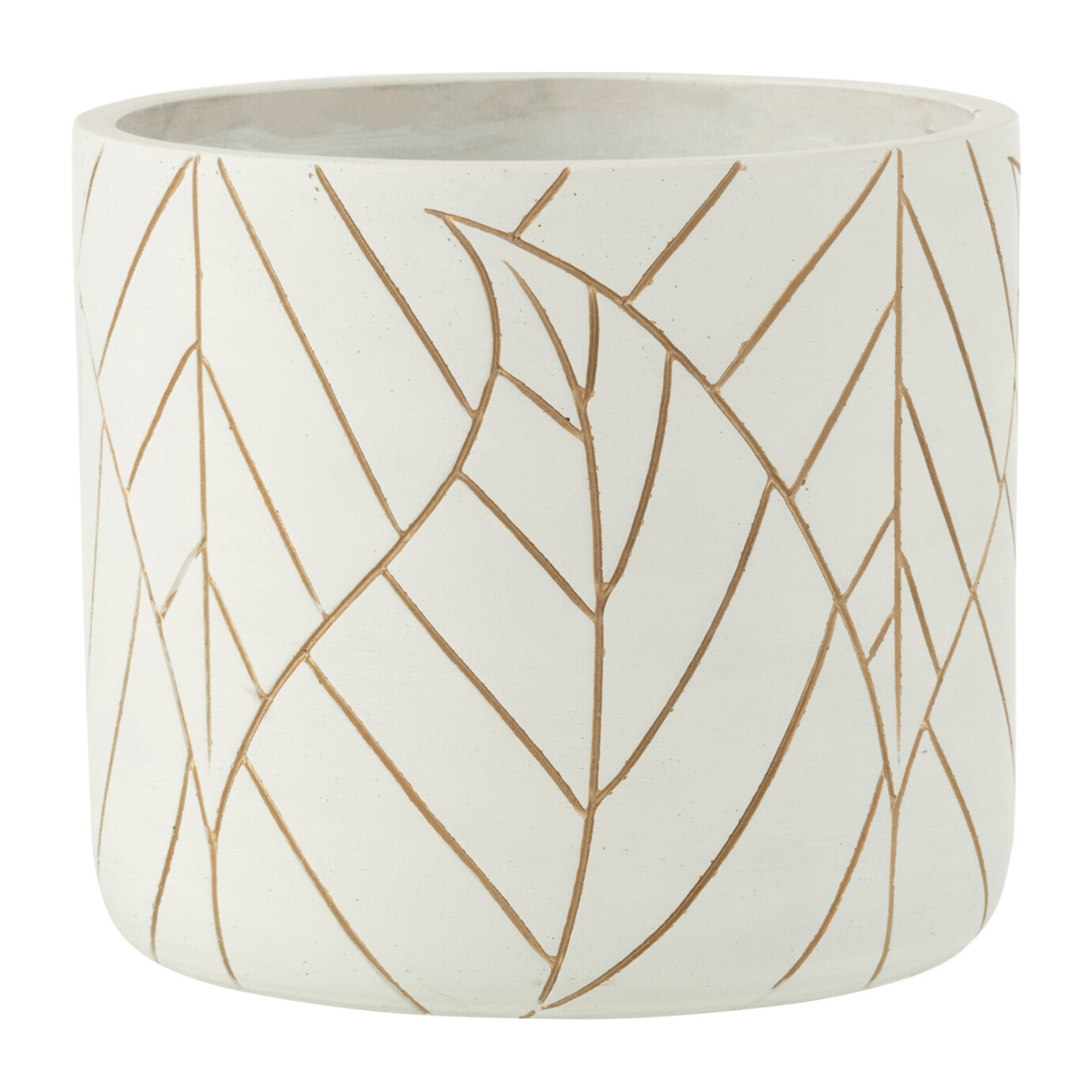 J-Line cache-pot Feuille - céramique - blanc/or - large - Ø 19 cm