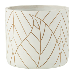 J-Line cache-pot Feuille - céramique - blanc/or - large - Ø 19 cm