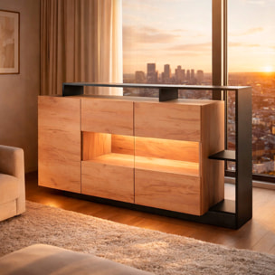 Credenza Con Vetrina Moderna Mobile contenitore Con Ripiani Interni In Melaminico Ideale Per Soggiorno 155 x 44 x 93 cm Rovere e Antracite