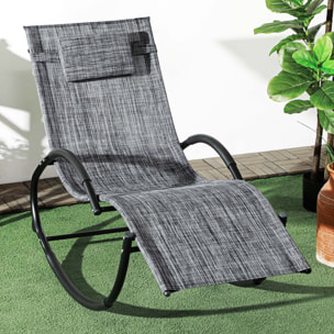 Chaise longue à bascule rocking chair design contemporain métal textilène gris chiné