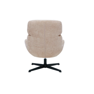 Fauteuil pivotant en tissu effet velours texturé taupe et métal noir KLEM