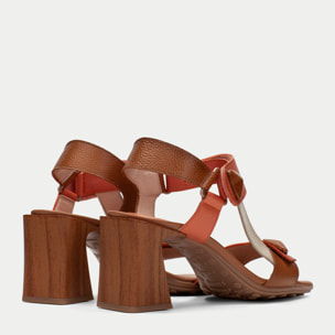 Sandalia Tacon Miami Cuero coral 5 cm