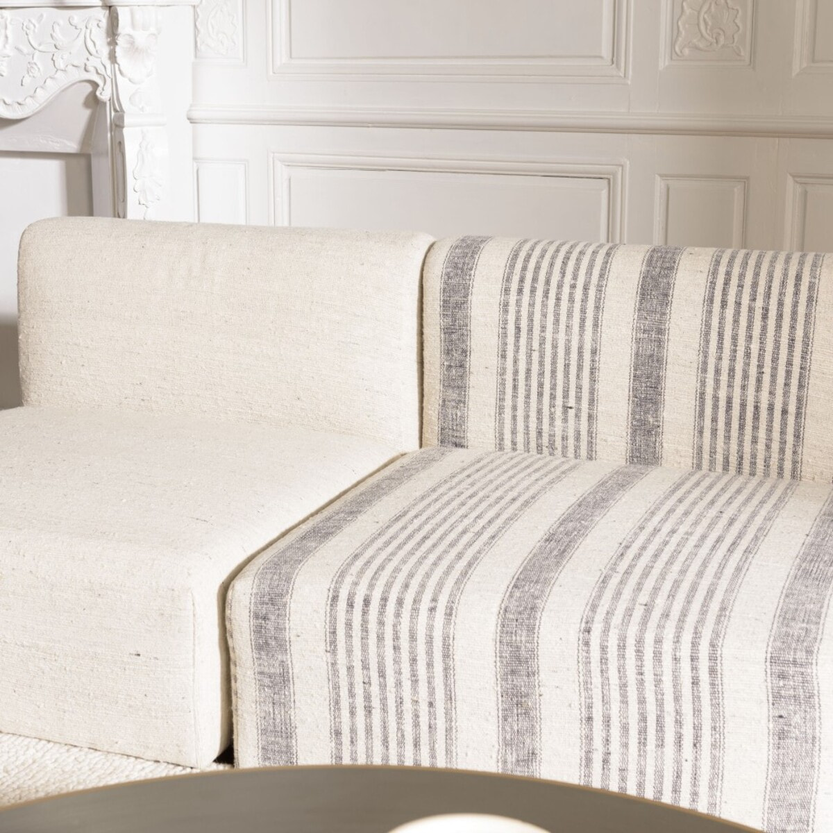 GLORIA - Canapé modulable 6 pièces en coton gris et beige