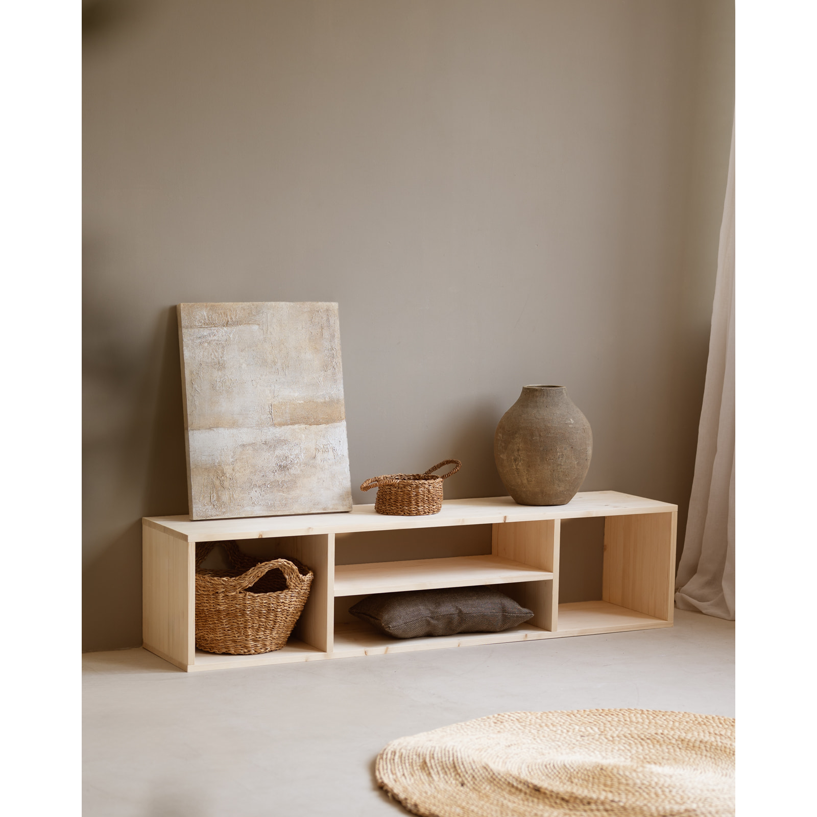 Meuble TV en bois massif ton naturel 160x40cm Hauteur: 40 Longueur: 160 Largeur: 40