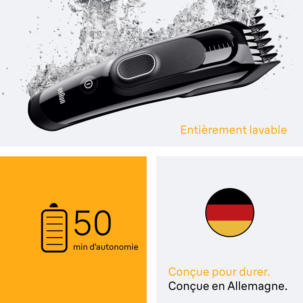 Braun Tondeuse À Cheveux Series 5, + 2 Outils Pour Créer Son Style, Lame Affûtée Et Inusable, 9 Longueurs, HC5510, Noir