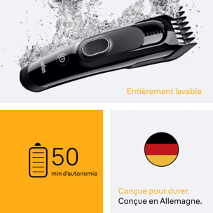 Braun Tondeuse À Cheveux Series 5, + 2 Outils Pour Créer Son Style, Lame Affûtée Et Inusable, 9 Longueurs, HC5510, Noir