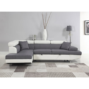 Canapé d'angle convertible "Sophia luxe" - 265 x 190.5 x 80/91 cm - Blanc / Gris - 5 places - Angle gauche