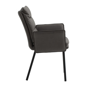 Set di 2 sedie MALIBÙ in similpelle antracite e gambe in metallo nero, con braccioli