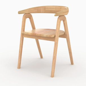 Chaise en bois d'hévéa clair avec accoudoirs - Hawa