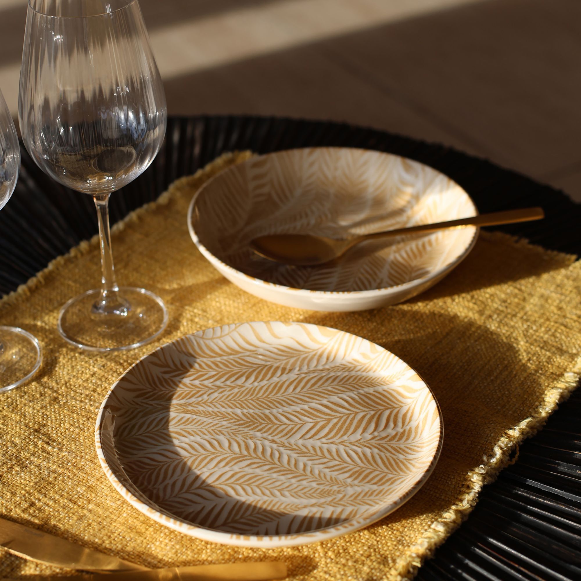 Lot de 6 assiettes creuses 20,5cm en grès à motif jaune SAVANE