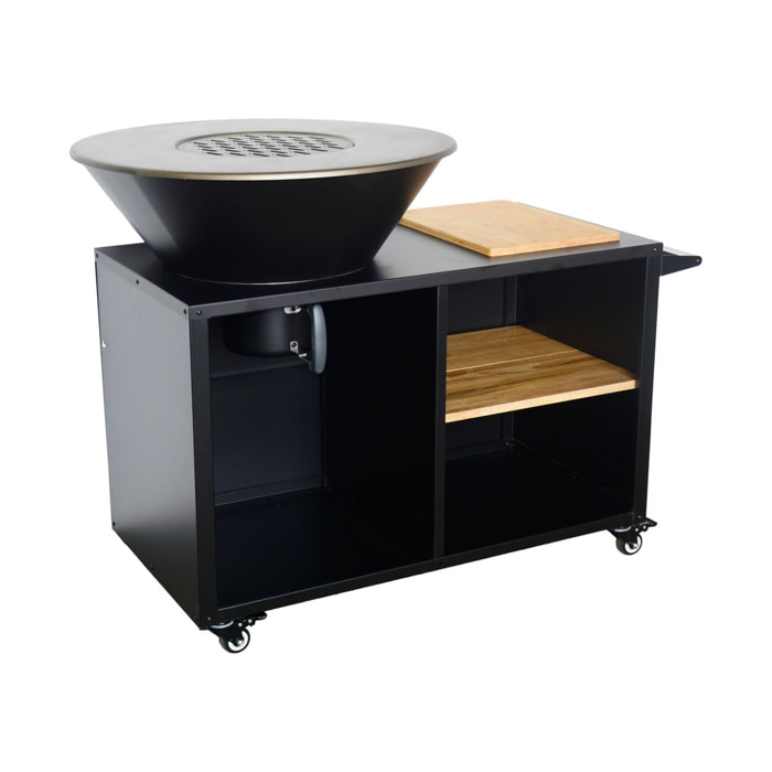 Brasero barbecue  Ø80cm - Stromboli - coloris noir avec grille de cuisson et espace de rangement. L 138 x P 82 x H 114 cm