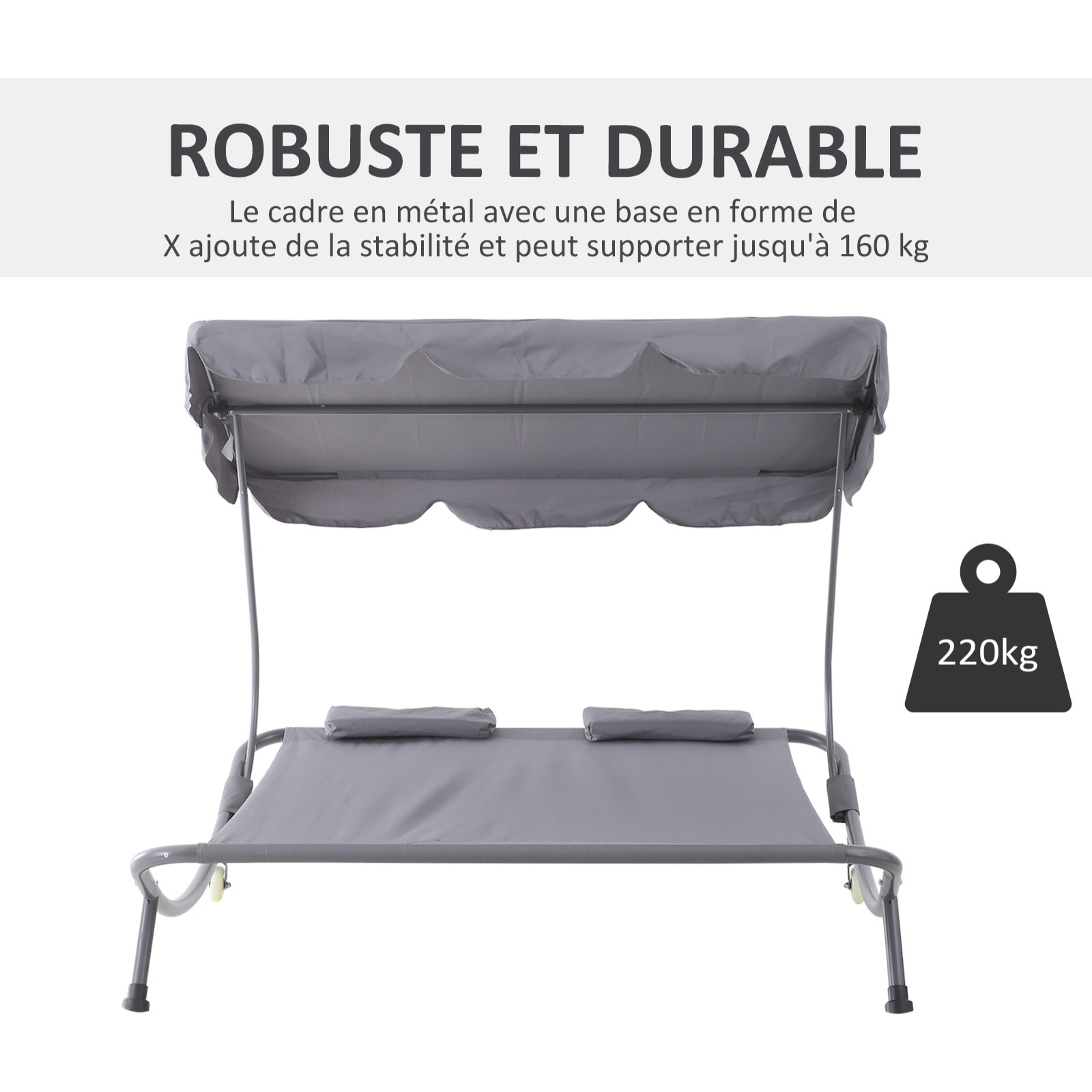 Bain de soleil 2 places – Toit réglable – Grand confort