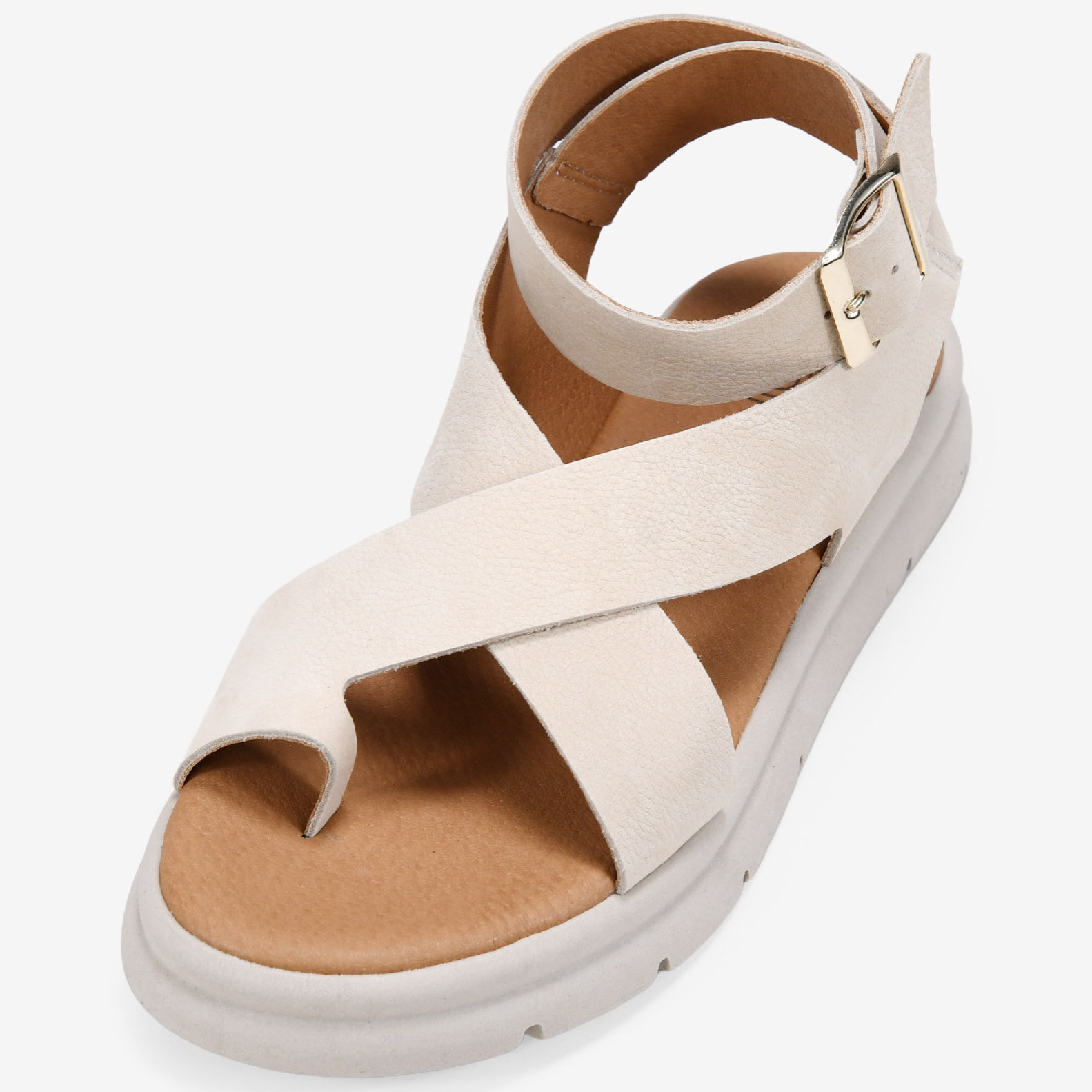 Sandalias de dedo blancas en piel con hebilla