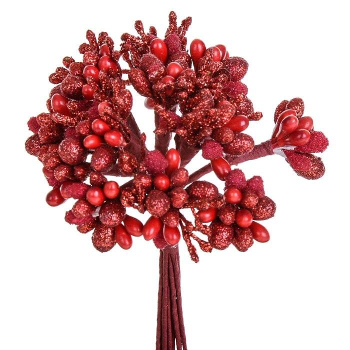 Pick Bacche. Altezza 12 Cm - Pezzi 12 - 5X12X1cm - Colore: Rosso - Bianchi Dino - Articoli Natalizi