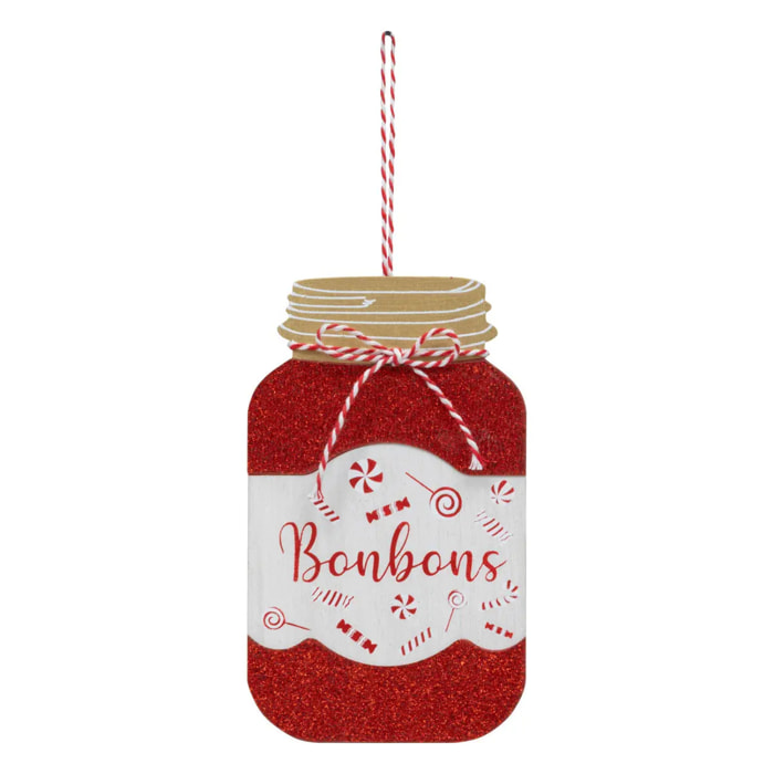 Décoration de sapin en bois pot bonbon rouge 16cm