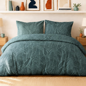 Parure housse de couette 100% percale de coton motif feuilles tropicales - SYLVAE