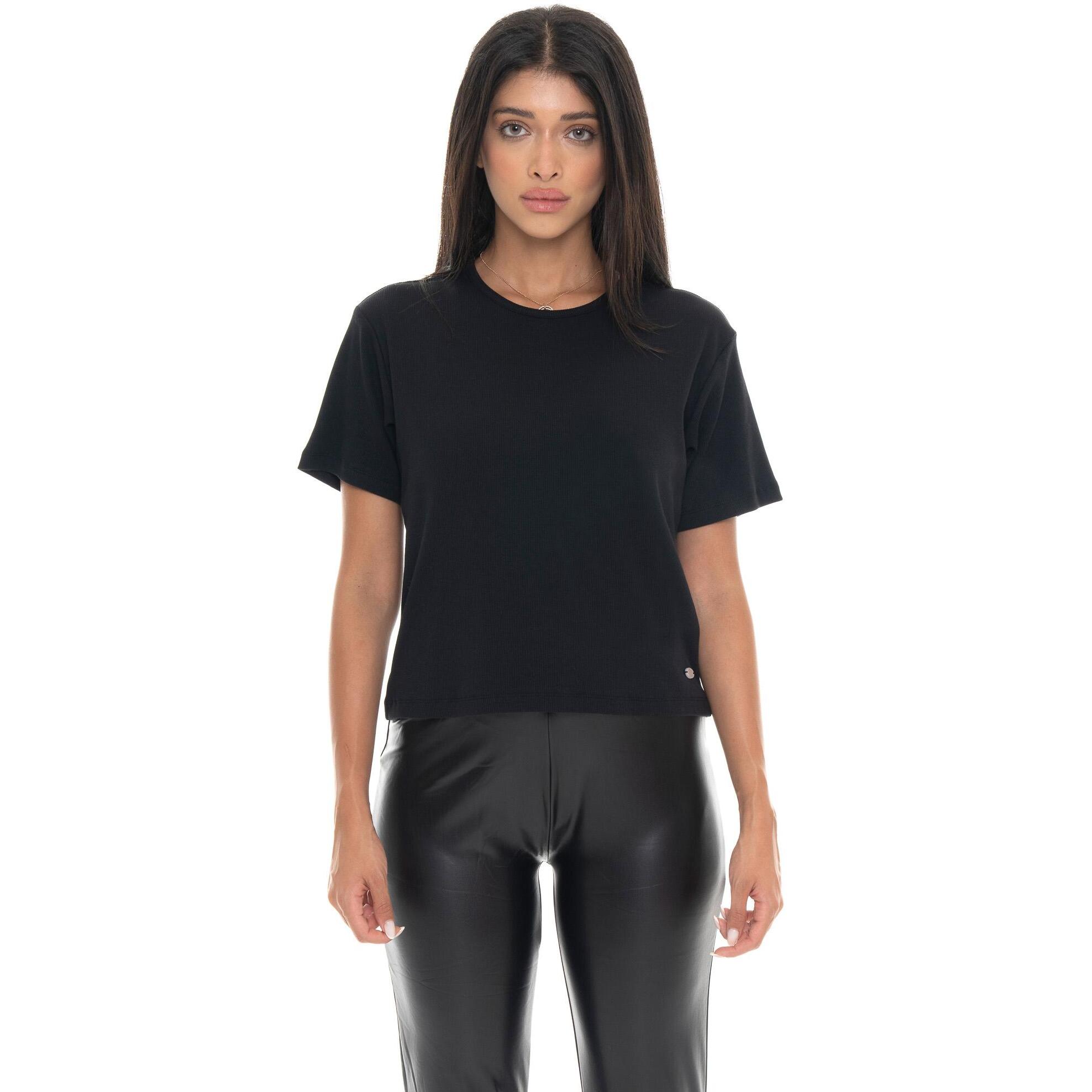 T-shirt donna a manica corta in costina Leone 1947 Glam Winter