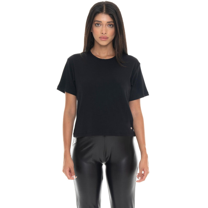 T-shirt donna a manica corta in costina Leone 1947 Glam Winter
