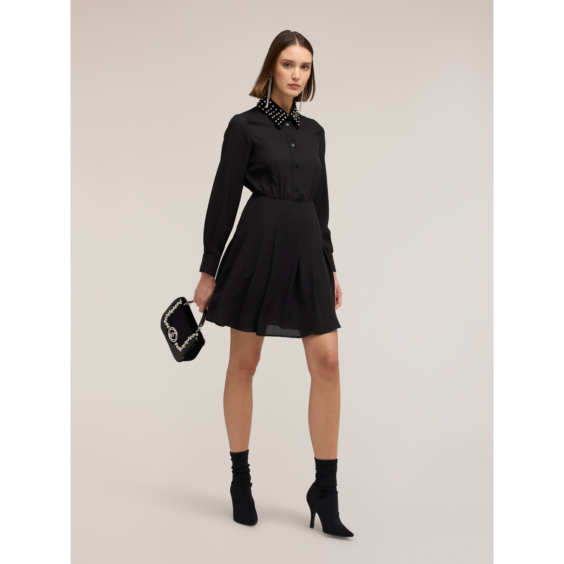 Motivi - Vestito in georgette con colletto ricamato - Nero