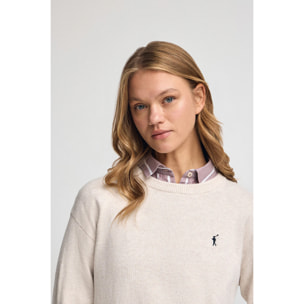 Maglione ecrù vigorè a girocollo in misto lana con ricamo Rigby Go