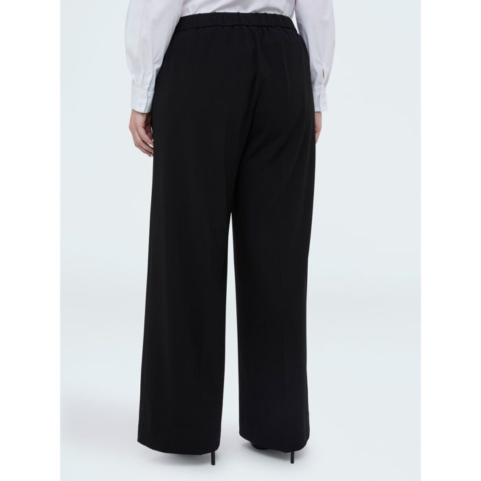 Fiorella Rubino - Pantaloni Wide Leg in tessuto stretch - Nero