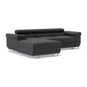 Pablo - canapé d'angle gauche - 6 places - convertible avec coffre et têtières réglables - en velours - Gris foncé
