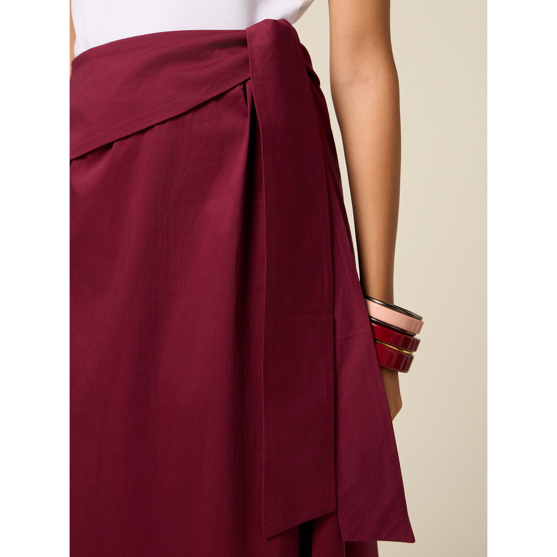 Oltre - Falda midi de popelina con fajín - Burgundy