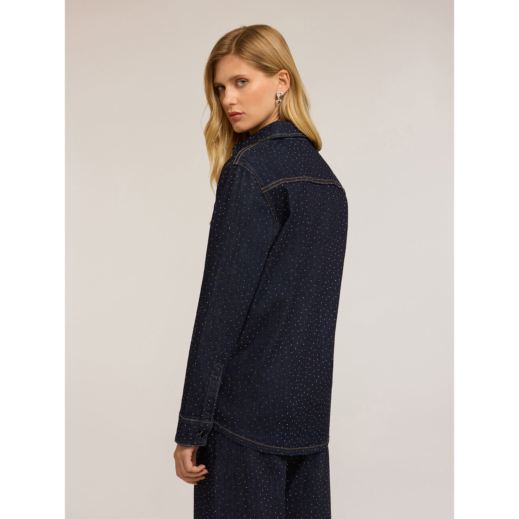 Motivi - Camicia in denim con micro borchie - Blu