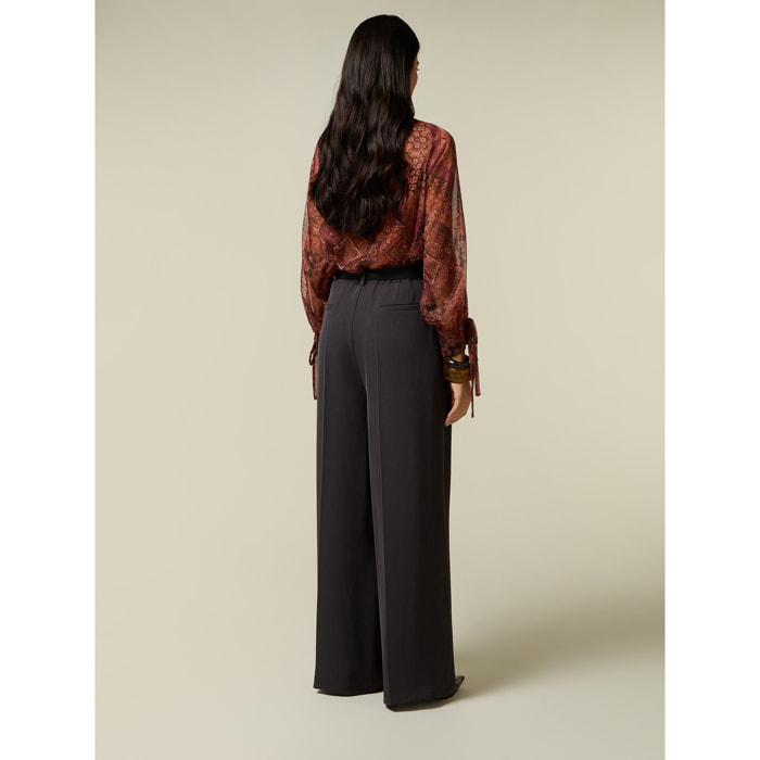 Oltre - Pantaloni palazzo con cintura e pince - Grigio