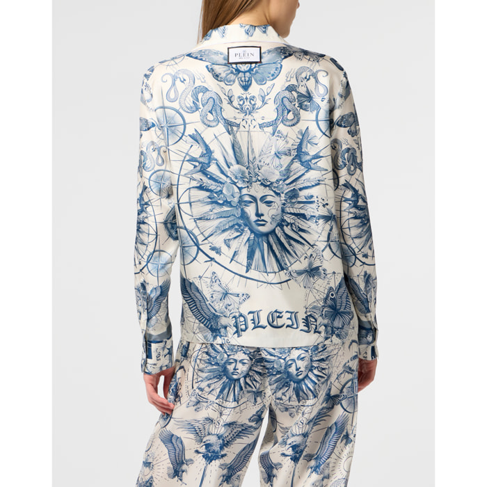 PHILIPP PLEIN Silk Pajama Shirt Butterfly Tattoo